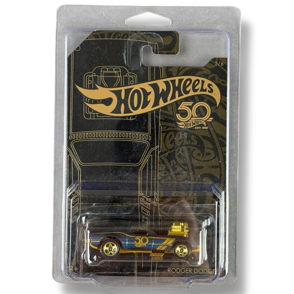 Hot Wheels 50th Anniversary Rodger Dodger 3/6 Black & Gold Die Cast Car New 2017